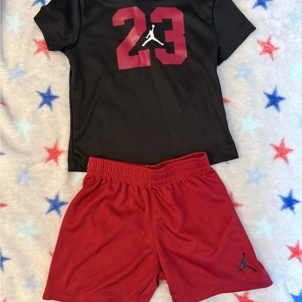 Jordan Black and Red Kids Dri-Fit Outfit, Size 24 months